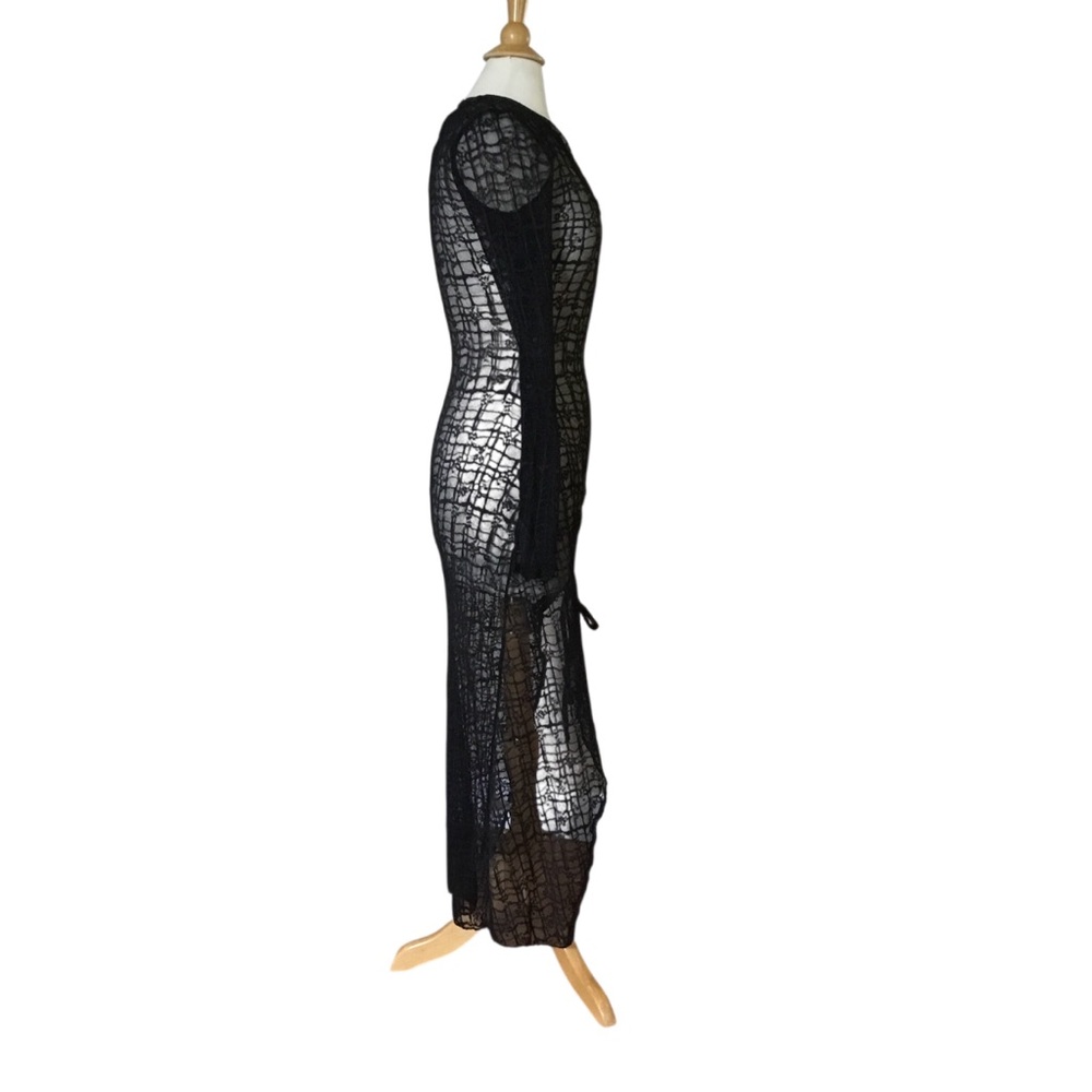 NEW Free People Black Lace Sheer Sabina High Slit Midi Dress - Picture 2 of 12